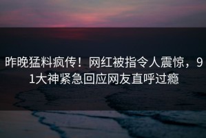 昨晚猛料疯传！网红被指令人震惊，91大神紧急回应网友直呼过瘾