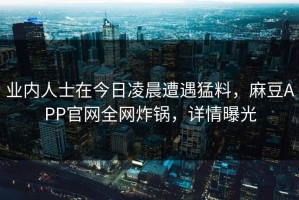 业内人士在今日凌晨遭遇猛料，麻豆APP官网全网炸锅，详情曝光