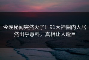 今晚秘闻突然火了！91大神圈内人居然出乎意料，真相让人瞠目