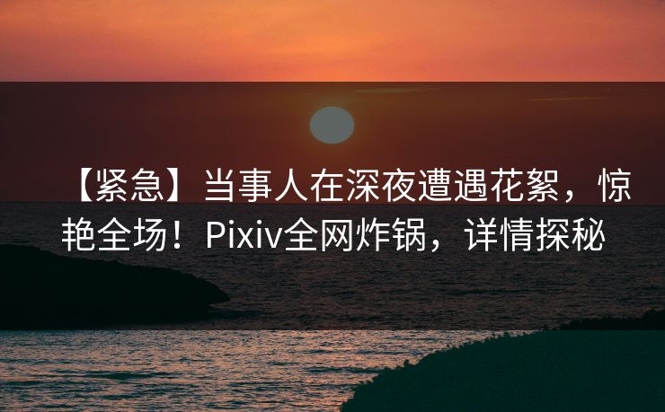 【紧急】当事人在深夜遭遇花絮，惊艳全场！Pixiv全网炸锅，详情探秘