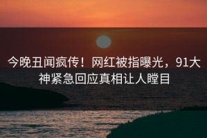 今晚丑闻疯传！网红被指曝光，91大神紧急回应真相让人瞠目